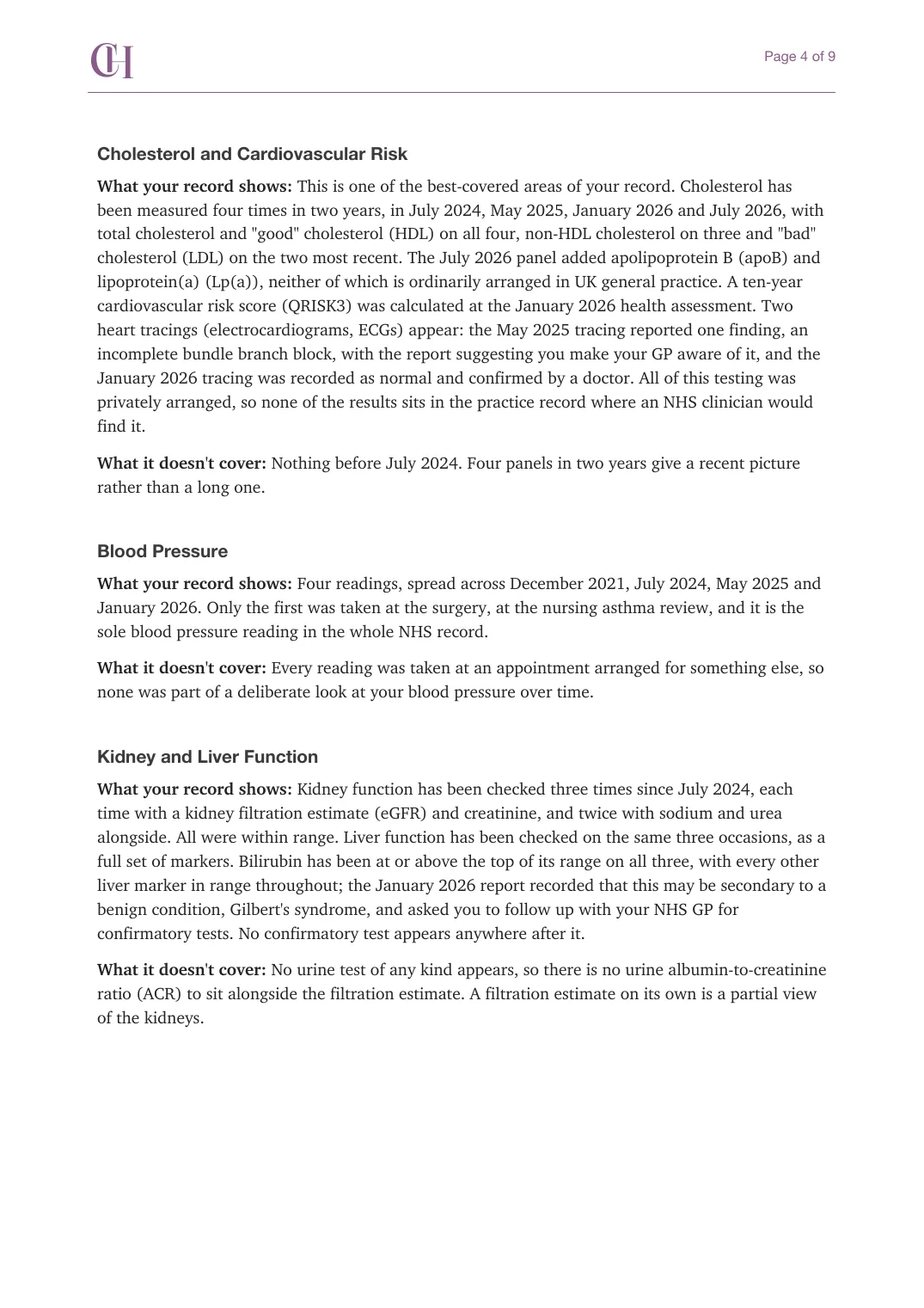 Page 4 of the Bigger Picture document from the published Chronicle Pack: Cholesterol, blood pressure, kidney and liver