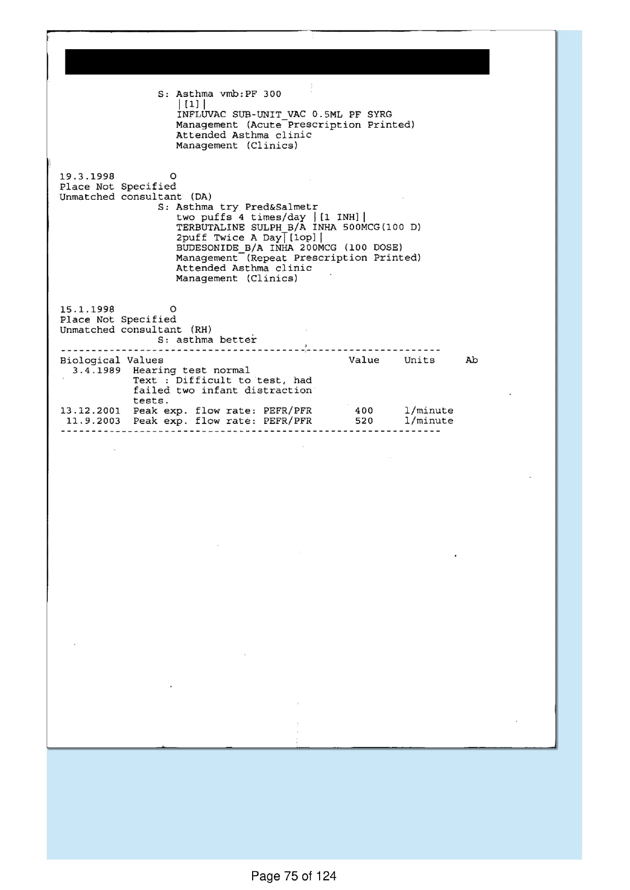 Page 75 of the record: A four-page summary printout, page 4