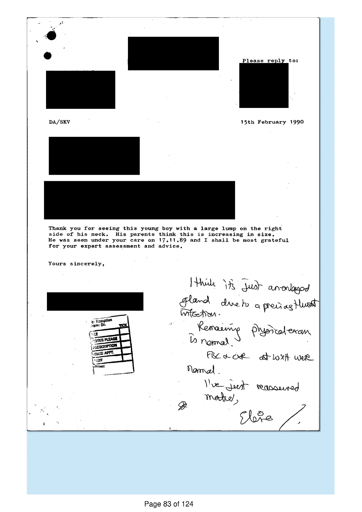 Page 83 of the record: A referral letter
