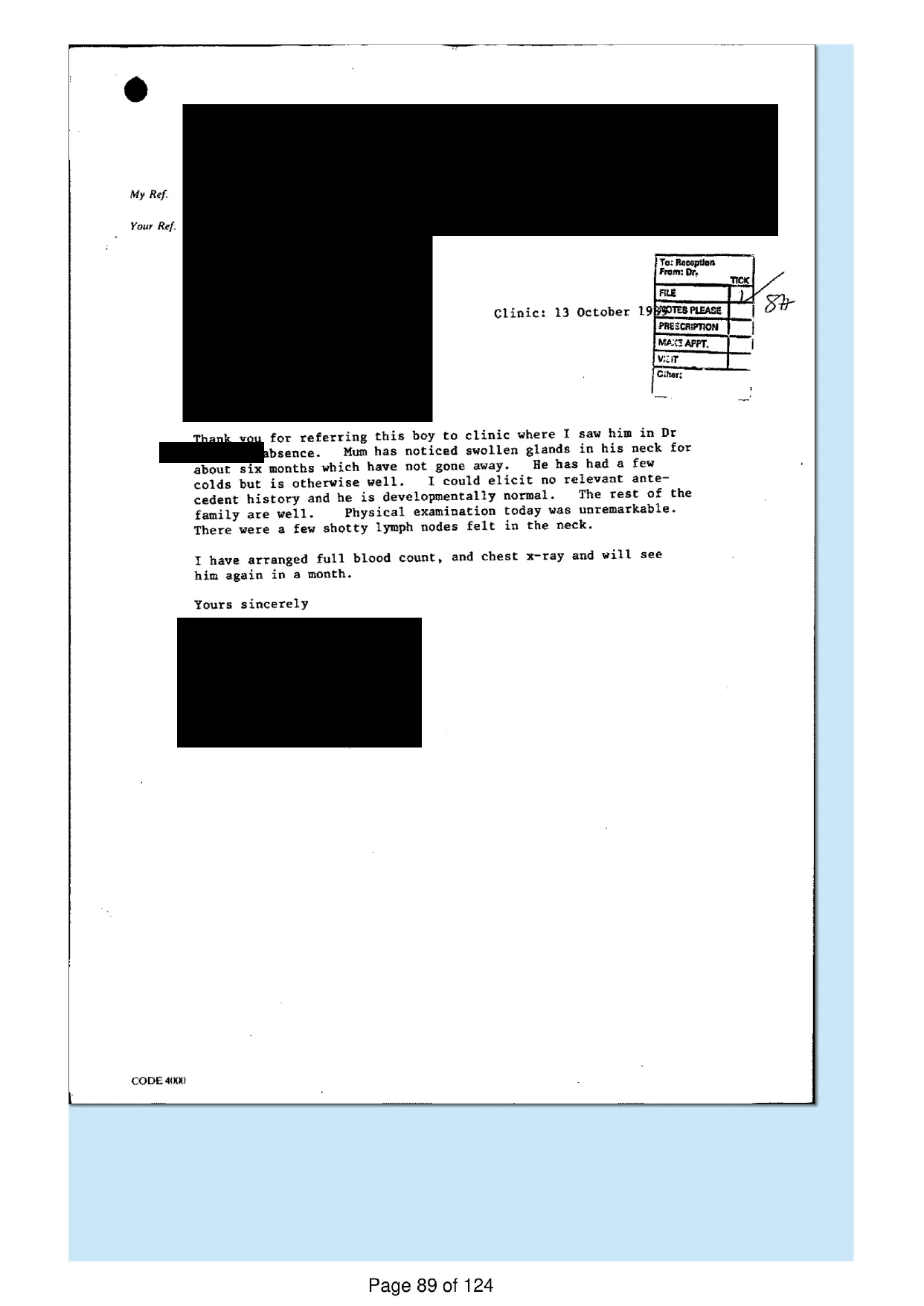 Page 89 of the record: A clinic letter, 1989