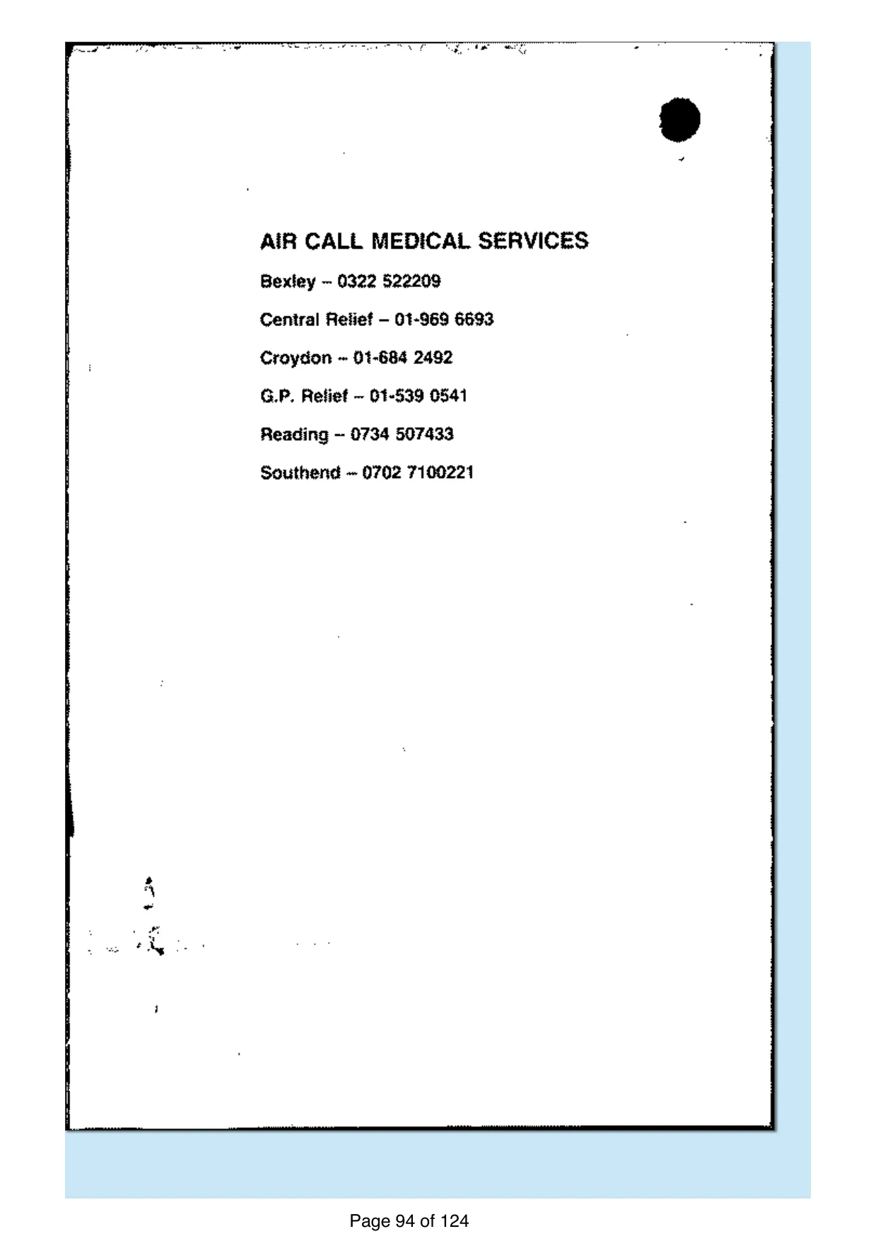 Page 94 of the record: An out of hours contact list