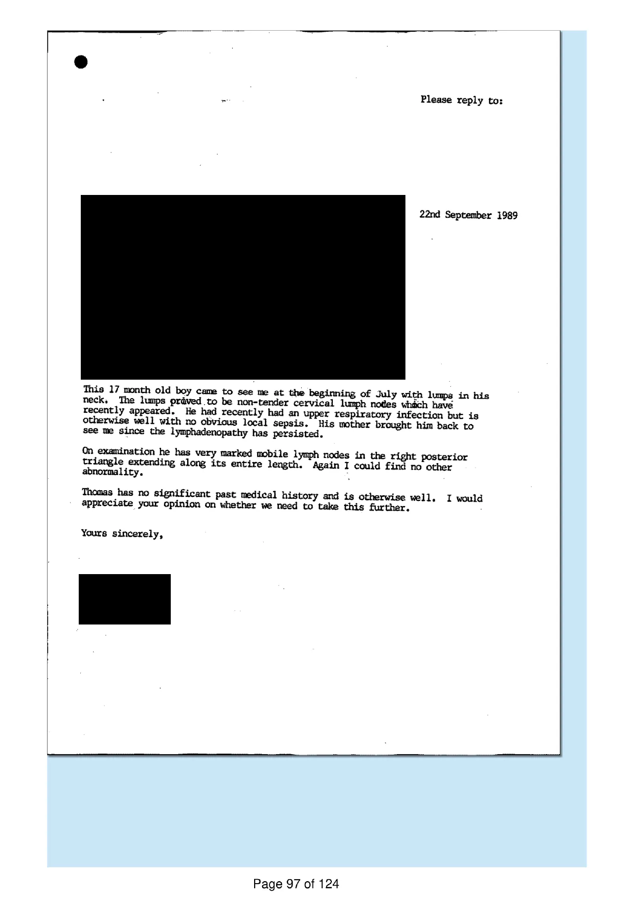 Page 97 of the record: A specialist letter