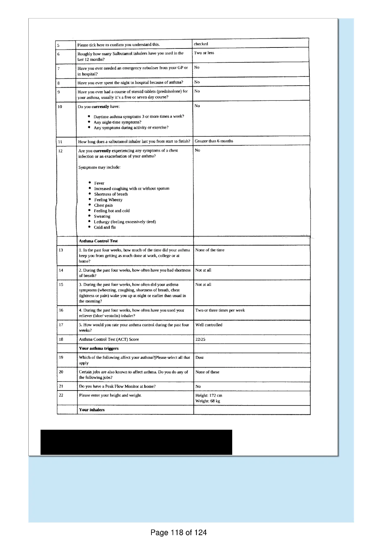 Page 118 of the record: The consultation questionnaire behind it